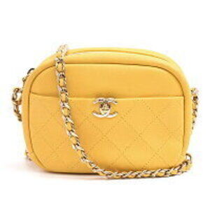 Chanel Matelasse Camera Bag Chain Shoulder Strap Yellow Lambskin